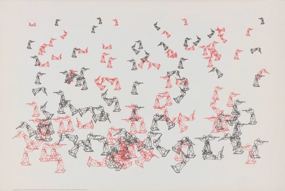 Charles Csuri / James Shaffer, Random War, silk screen after plotter drawing, ink on paper, 51 x 76 cm, 1967