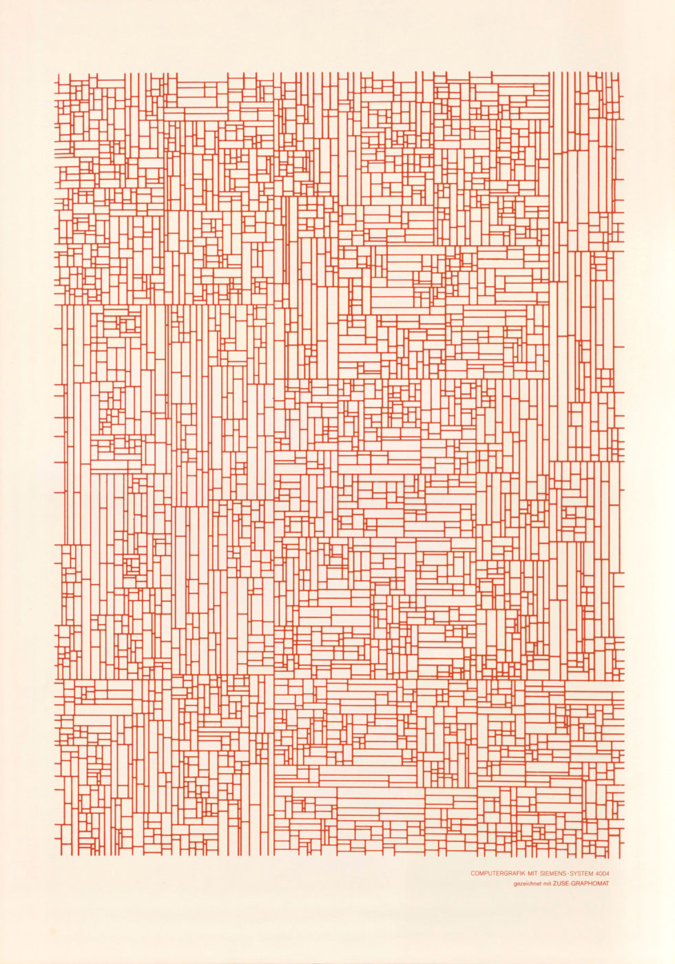 Georg Nees, silkscreen print, based on plotter drawing, 100 x 70 cm, 1970