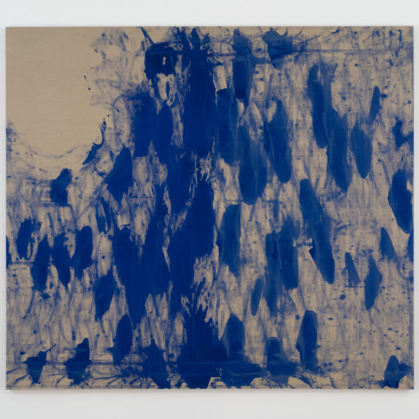 Addie Wagenknecht, Self portrait – snow on cedar (winter). IKB dry pigment and resin on canvas. 80 x 90 in / 203.2 x 228.6 cm. 2017. Courtesy of bitforms gallery.